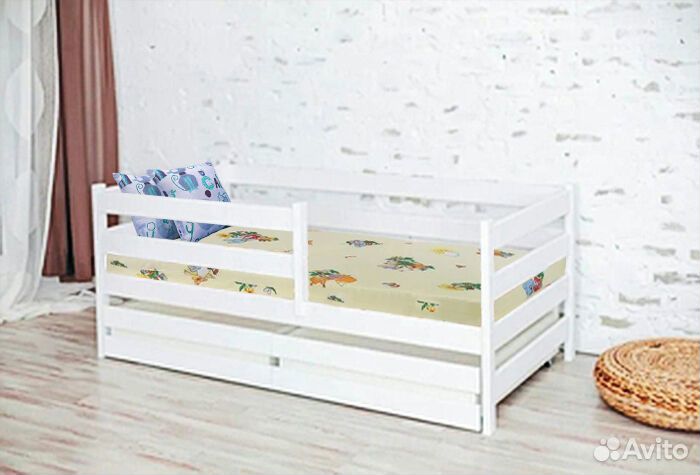 Кроватка берёза от 2х лет софа эко с бортиком