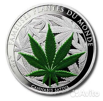 Монета Каннабис серебро эмаль Бенин 2010 год