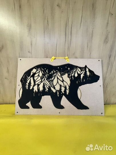 Панно медведь, коты, дерево, гитара