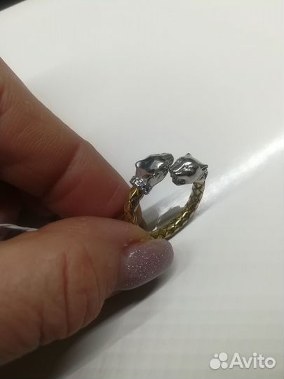 Кольцо серебро с позолотой Италия Пантера