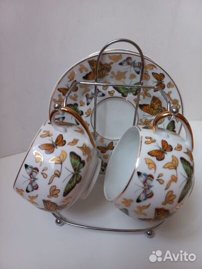 Чайные чашки с блюдцами Фарфор Arti с бабочками
