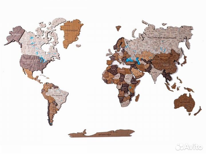 Деревянная карта мира 3D настенная, Симферополь