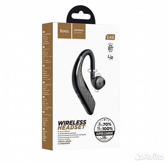 Черная Bluetooth гарнитура Hoco E48