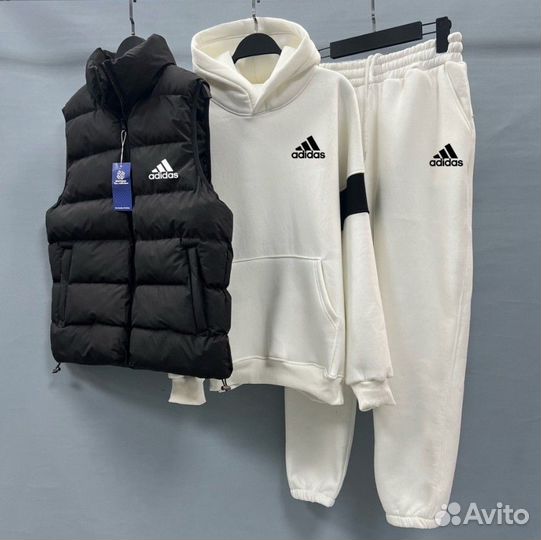 Мужской флисовый спортивный костюм Adidas тройка