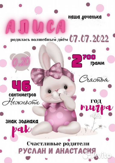 Метрика для новорожденных