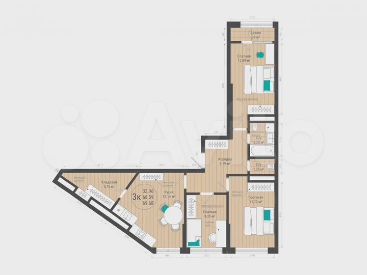 3-к. квартира, 69,7 м², 4/27 эт.