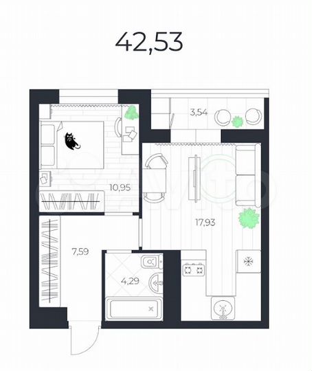 2-к. квартира, 42,5 м², 11/14 эт.
