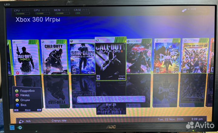 Xbox 360 slim 250gb (прошит freeboot, 2 джойстика)