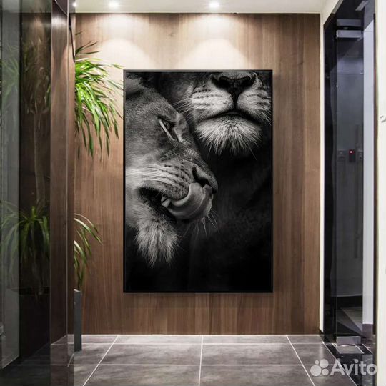 Картина маслом в интерьер львы