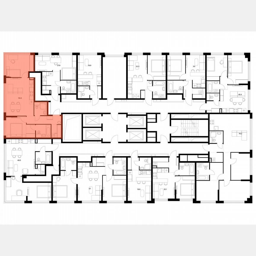 2-к. квартира, 58,8 м², 23/30 эт.