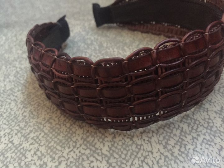 2 ободка: кожаный и под волосы косичкой