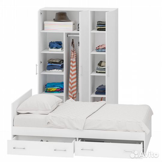 Спальный гарнитур белый № 1 Стандарт с кроватью 1200 с ящиками, цвет белый, спальное место 1200х2000