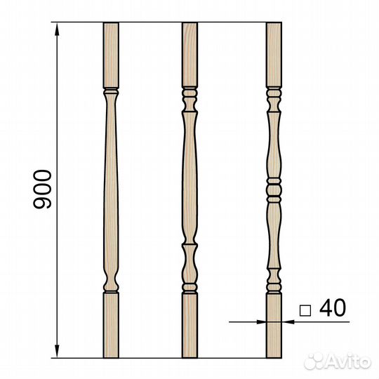 Балясина 40х40х900мм точеная тип3 бт3-40