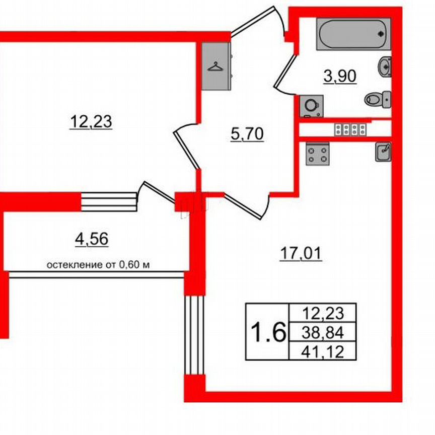 1-к. квартира, 38,8 м², 3/4 эт.