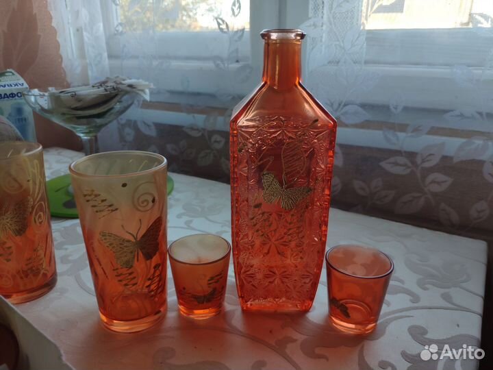Набор новый сервиз стаканы стопки графин Бабочки