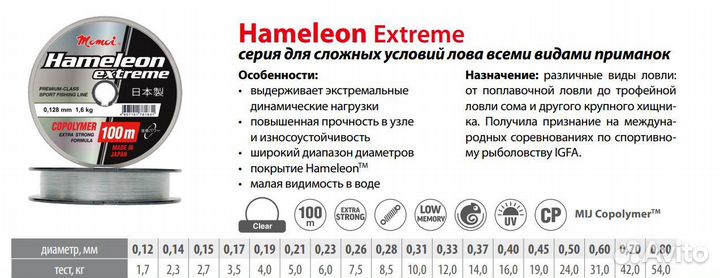 Леска Momoi Ham.Extreme 0,37мм,14кг100 м,проз.1шт