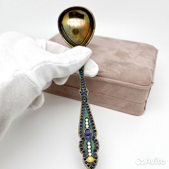 Серебряная десертная ложка с эмалью 916 пробы СССР