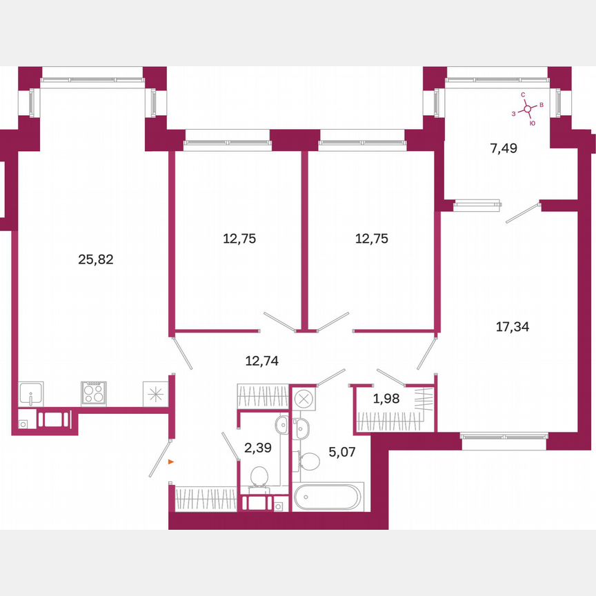 3-к. квартира, 94,6 м², 4/10 эт.