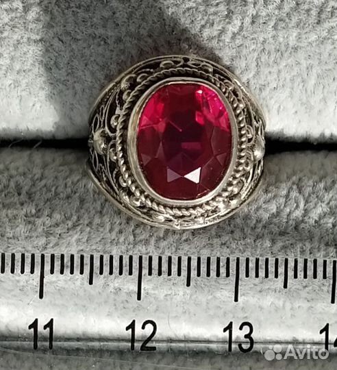 Серебряное кольцо СССР 875 проба звезда с рубином