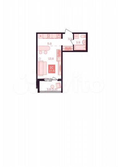 Квартира-студия, 27,5 м², 2/10 эт.