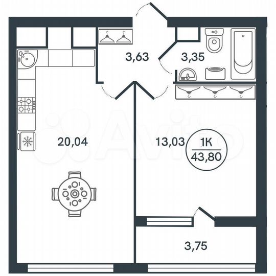 1-к. квартира, 43,8 м², 7/17 эт.
