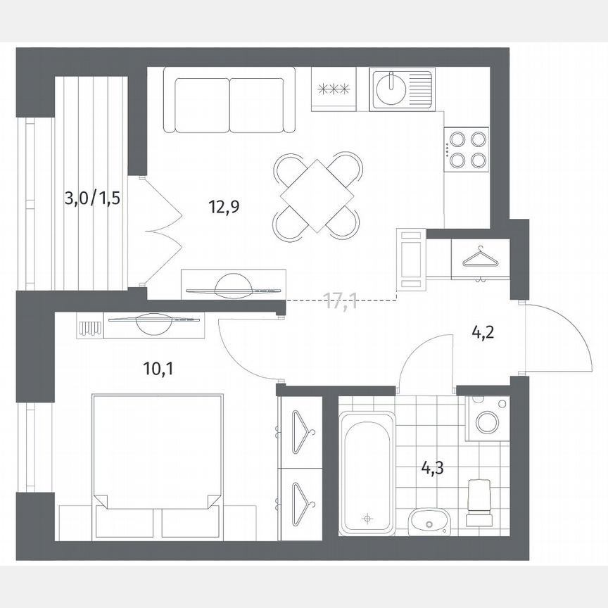 1-к. квартира, 33 м², 3/12 эт.