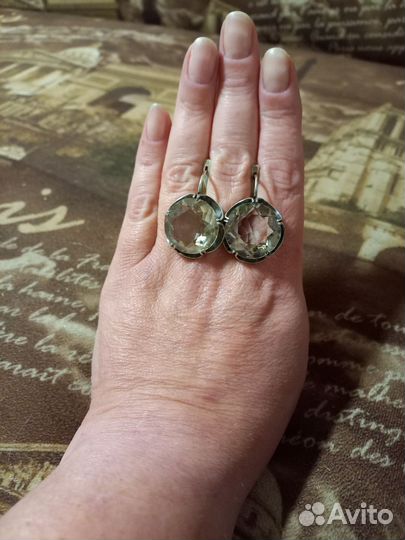 Комплект серебро серьги и кольцо