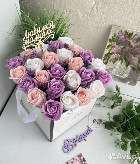 Подарок коробочка с мыльными розами