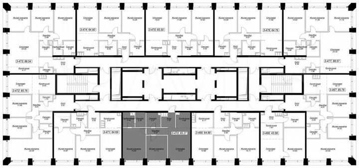 2-к. квартира, 65,1 м², 38/55 эт.