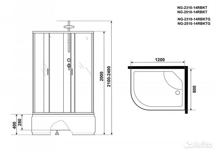 Душевая кабина Niagara Classic NG-2310-14rbktg (120х80х210)