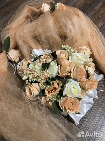 Свадебная лента с цветами + кольца