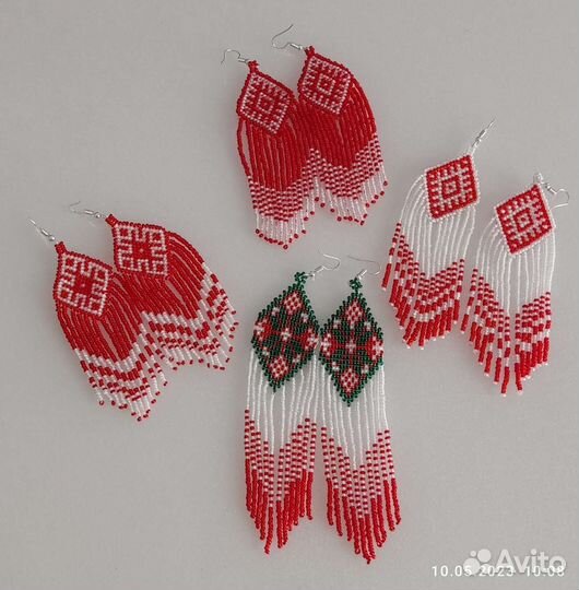 Серьги из чешского бисера с Чувашским орнаментом