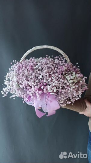 Корзина из гипсофилы, цветы опт/розница