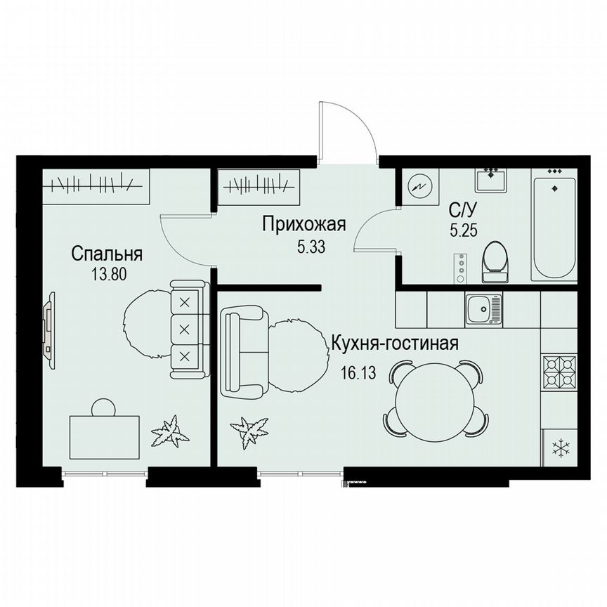 1-к. квартира, 40,5 м², 3/6 эт.