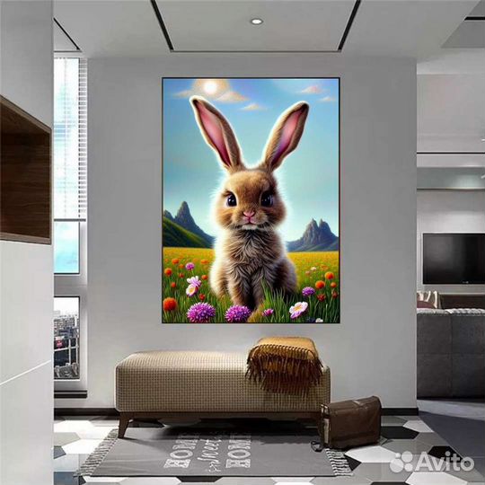 Уникальный пейзаж с зайчиком Картина маслом