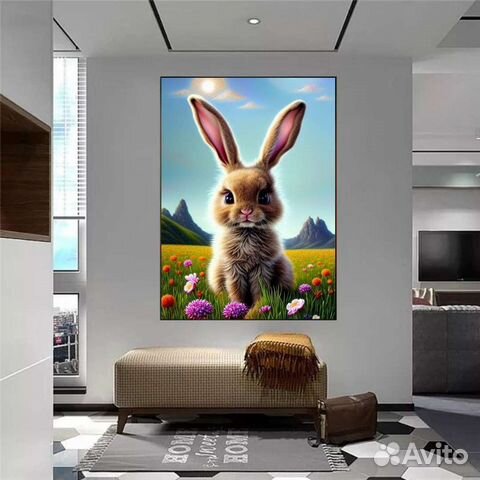 Уникальный пейзаж с зайчиком Картина маслом