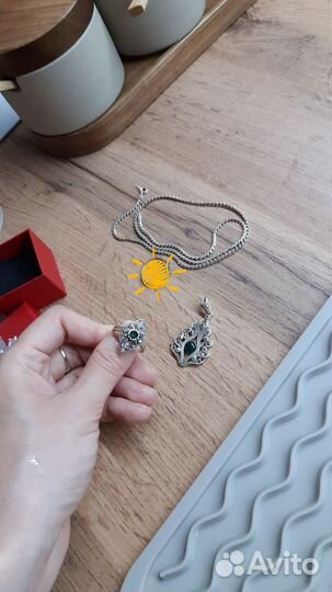 Серебряное кольцо, кулон,цепочка