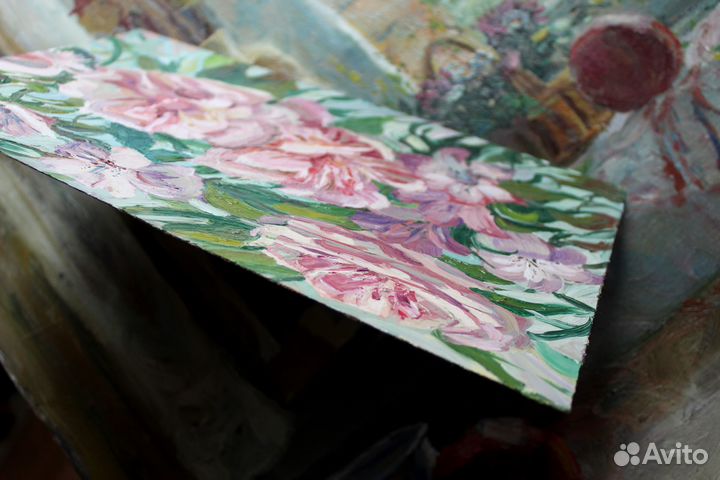 Картина маслом цветы пионы цветут