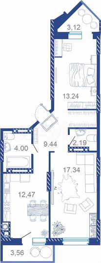 2-к. квартира, 66,3 м², 10/16 эт.