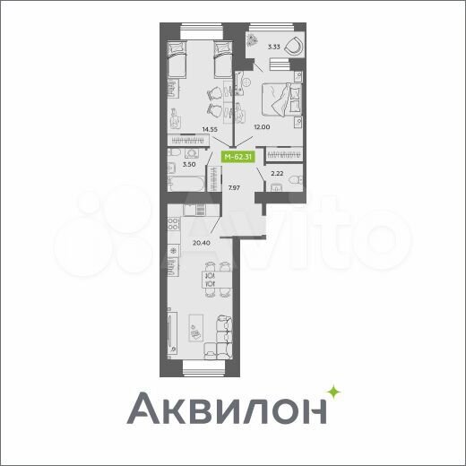 3-к. квартира, 62 м², 3/11 эт.