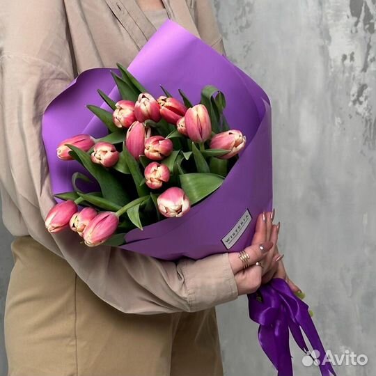 Монобукет 15 розовых тюльпанов