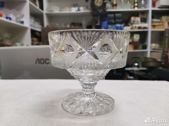 Вазочка конфетница хрустальная Резьба СССР (Ч)