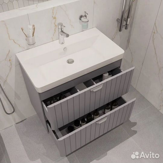 Тумба с раковиной stworki Ларвик 80 серая матовая