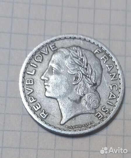 5 франков 1949 года Монета Старой Франции