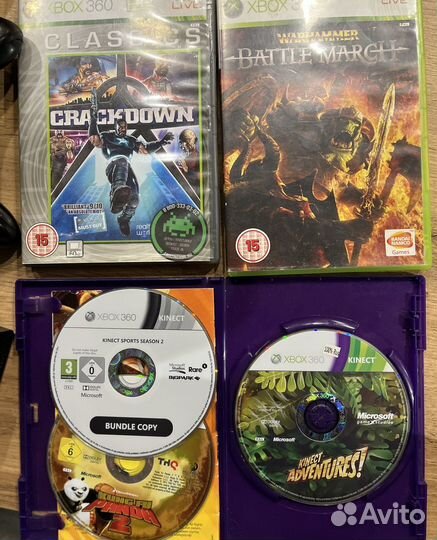 Xbox 360 e,киннект и 2 геймпада+игры