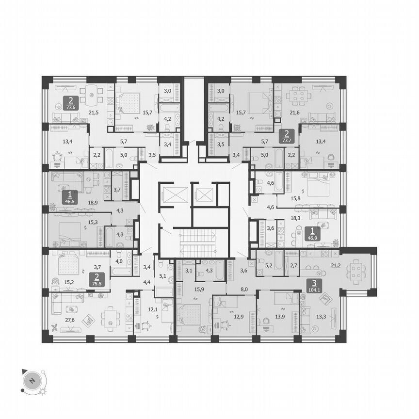 1-к. квартира, 46,9 м², 4/12 эт.