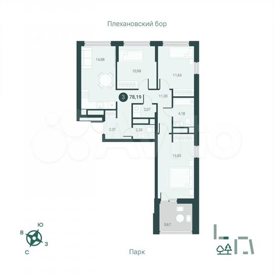 3-к. квартира, 78,2 м², 3/14 эт.