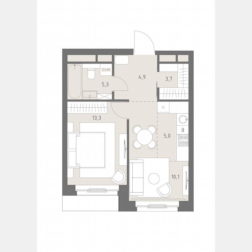 2-к. квартира, 42,3 м², 11/19 эт.