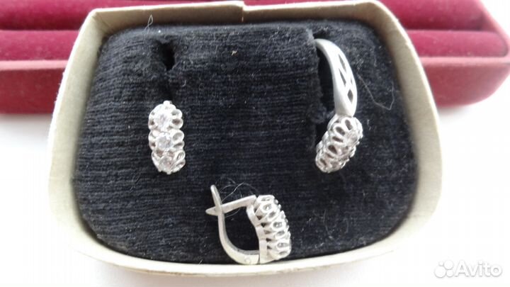 Серьги,кольцо - Комплект с фианитами