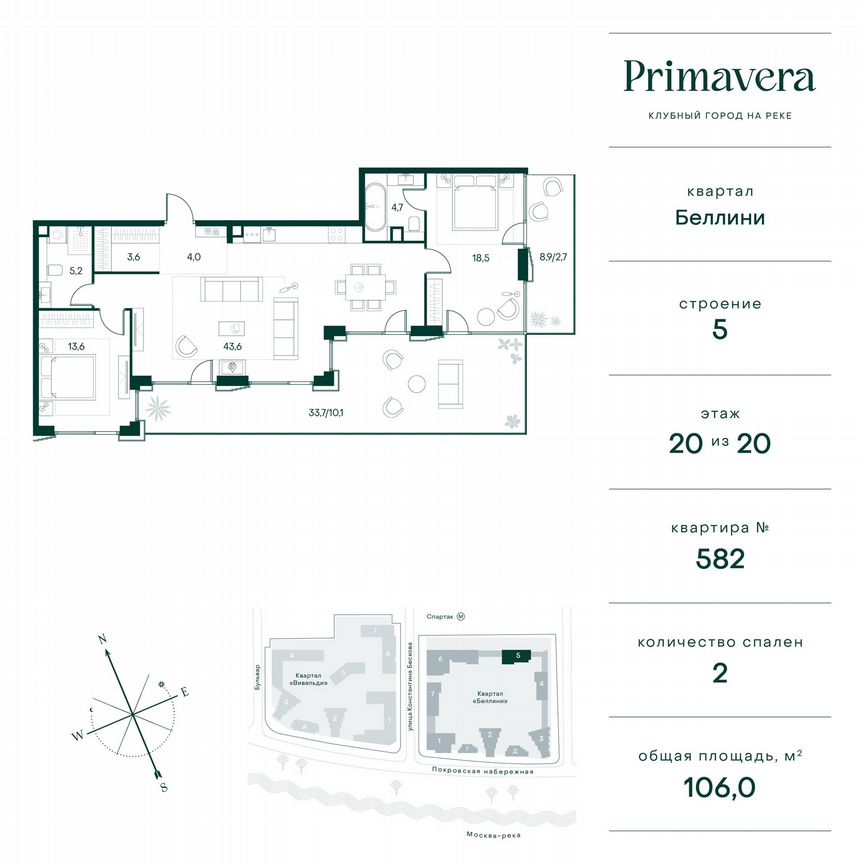 2-к. квартира, 106 м², 20/20 эт.
